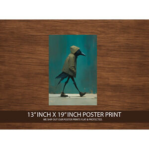 Urban Crow Poster Print 13x19 – Cool Bird in Hoodie Wall Art – Moody Surreal